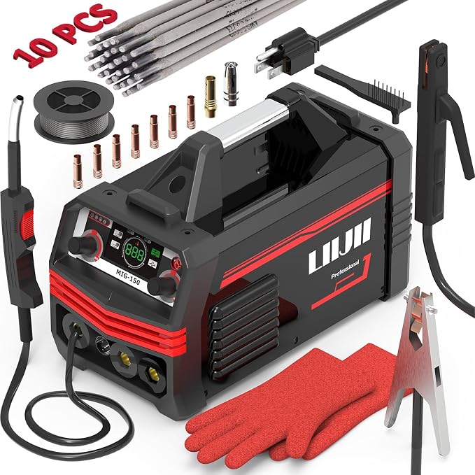150A MIG Welder 3-in-1 Welding Machine, MIG/Lift TIG/Stick Welder Machine 110V, Portable Gasless Flux Core Welder IGBT Inverter Welder with LED Digital Display