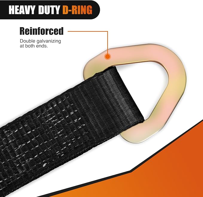 Nilight Axle Tie Down Straps 2" x 38" with D-Rings and Protective Sleeve 11,127 LBS Break Strength – Car Hauler Tie-Downs for Engine Hoist Truck Trailer & UTV 4Pack (Black)