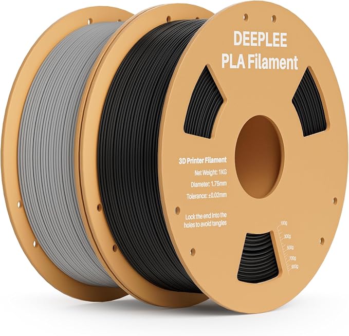 PLA 1.75mm 3D Printer Filament, Dimensional Accuracy +/- 0.02mm, Neatly Wound, No Clogging, Vacuum Package, Fits for Most FDM 3D Printers, 2 Pack 1kg Black & Gray