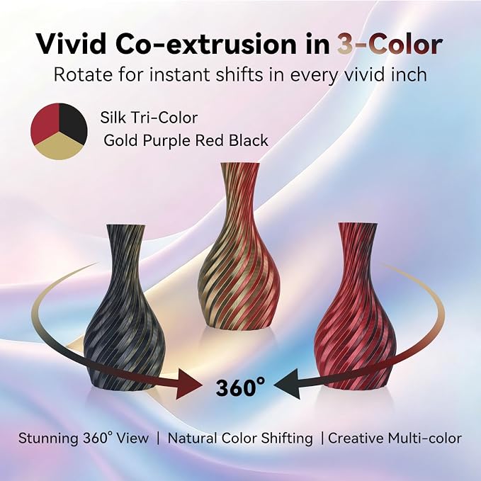 Kingroon PLA Filament, Multicolor Silk PLA Filament, Tri Color 3D Printer Filament, 1.75 mm, Dimensional Accuracy +/- 0.03 mm, 1kg Spool(2.2lbs), Gold Fuchsia Black