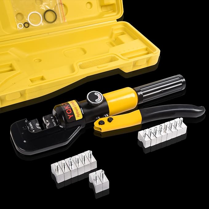 10 Ton Hydraulic Crimping Tool with 9 Dies (12-2/0 AWG), Battery Cable & Electrical Terminal Crimper for Copper & Aluminum Wires