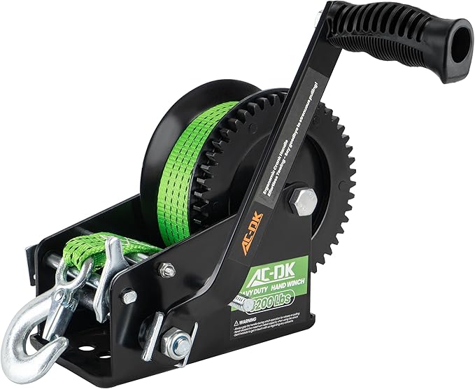 3200lbs Heavy Duty Boat Trailer Winch with 32FT Strap，2-Way Ratchet 4:1/8:1 Gear Trailer Winch，Portable Hand Crank Winch for Boat, Truck, Trailer, RV, ATV, Jet Ski