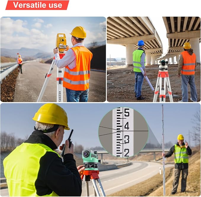 KEZERS Aluminum Surveying Tripod, Heavy Duty Transit Level Tripod with Quick Clamp, 5/8"-11 Threaded Flat Tripod for Automatic Optical Level