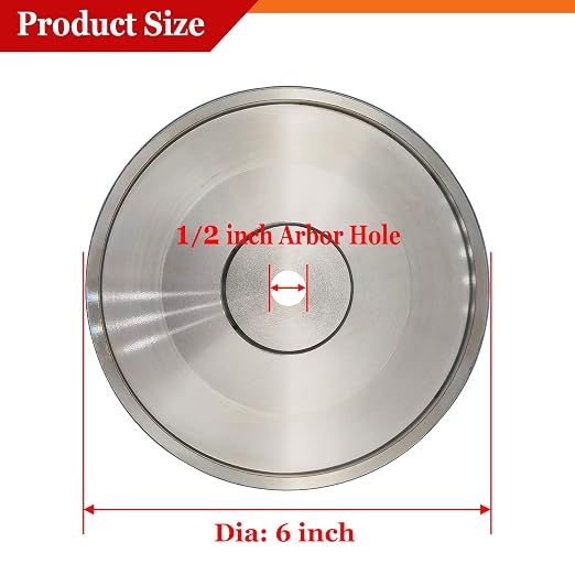 CBN Grinding Wheel, Dia 6" x 1" Wide with 1/2" Arbor, Diamond Grinding Wheel for Sharpening High Speed Steel, Grit 80