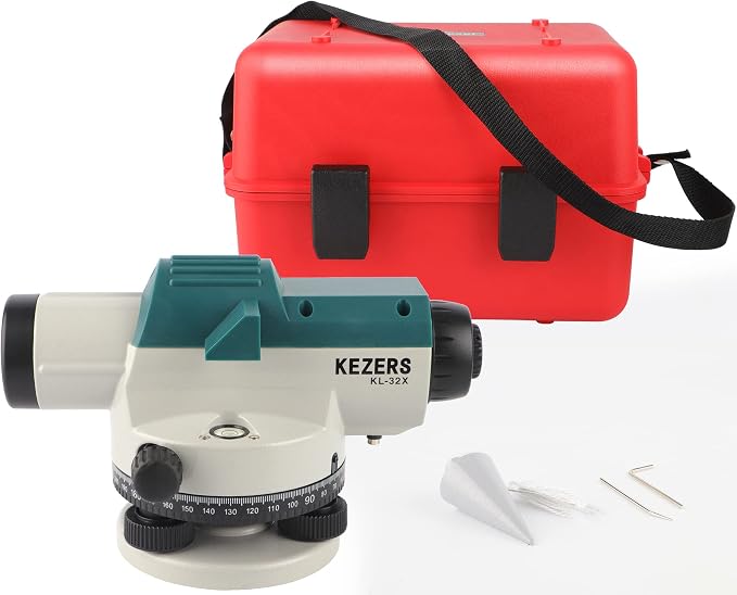 KEZERS 32X Automatic Optical Level Kit with Self- Leveling Magnetic Dampened Compensator and Transport Lock,High Precision Height/Distance/Angle Level Measure - KL-32X