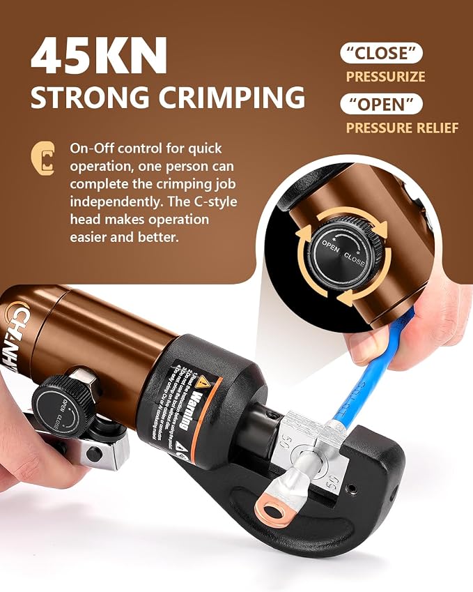 Hydraulic Wire Battery Cable Lug Terminal Crimper- 9 Dies for 12 AWG to 2/0 Electrical Terminal Cables Crimping Tool Kit (Cable Lug Crimping Tool)