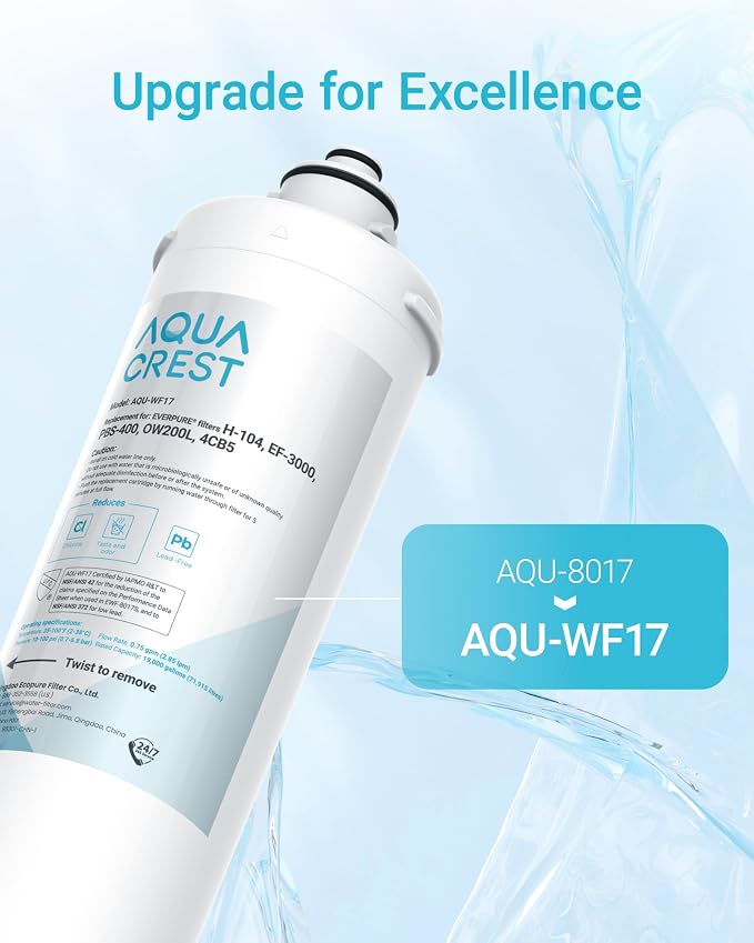AQUA CREST H-104 Under Sink Water Filter, Replacement for Everpure H-104, EV961211, EF-3000, PBS-400, OW200L, 6TO-BW, MR-100, MR-225, EV9262-71, EF9857-00, NSF/ANSI 42 Certified, 19000 Gallons