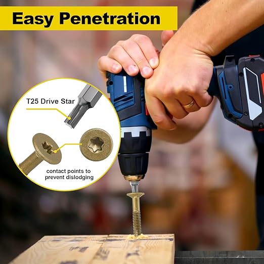 FMhotu #12 x 2 Trailer Deck Screws, Self-Tapping Sheet Wood Metal Screw, 181Pcs T25 Star Bits Reamer Tek Screws for Trailers, for Attaching Wood to Steel