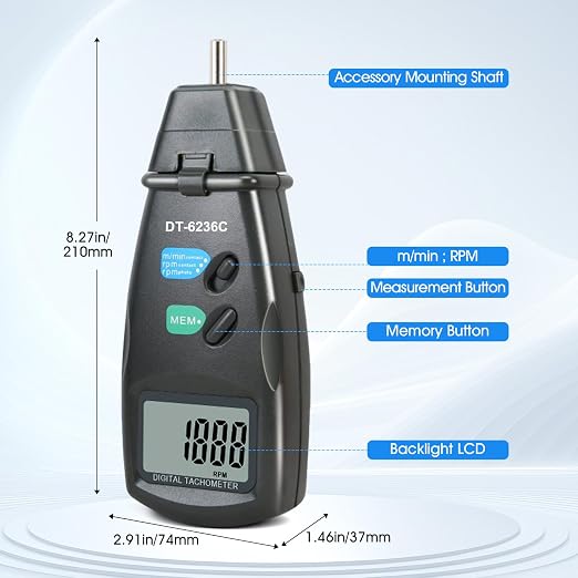 2-in-1 Digital RPM Tachometer Gauge, AIOMEST Non-Contact Laser Photo Tacómetro 2.5~99,999RPM, Contact Tester 0.5~19,999 RPM, RPM Meter for Engine, HVAC Motor, Drone propellor Speed