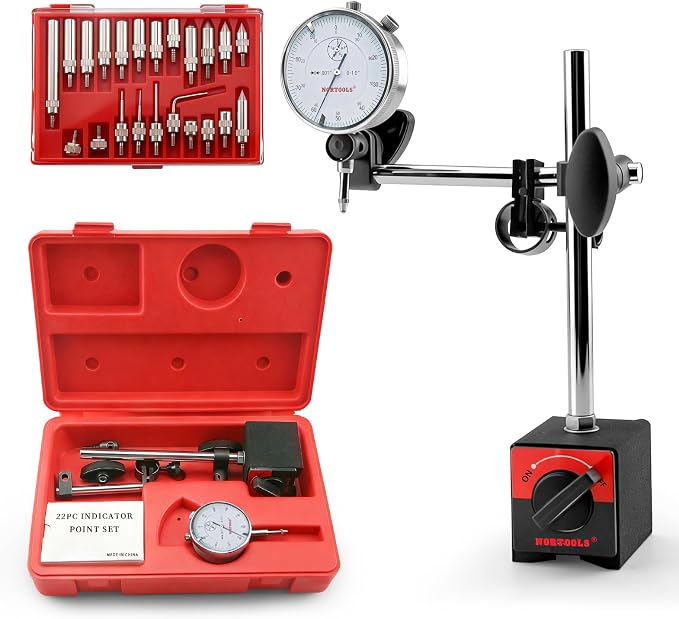 Dial Indicator with Magnetic Base 0-1.0" & Point Set Dial Test Indicator 0.001" Precision Measuring Gauge Tools Kit， Magnetic Dial Indicator Base Holder with Fine Adjustment