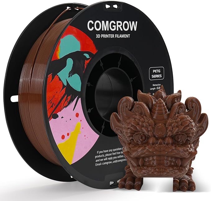Comgrow PETG 3D Printer Filament 1.75mm, High Precision and Tough 3D Printer Filament 1kg (2.2LBS), Dimensional Accuracy +/- 0.02 mm, Fit Most 3D Printers Coffee