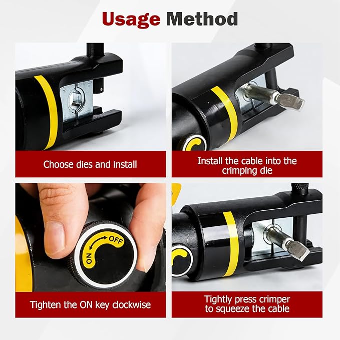 findmall 16 Ton Hydraulic Cable Lug Crimper, 6 AWG to 600 Industrial Hydraulic Crimping Tool, Electrical Terminal Cable Wire Tool with 11 Dies (16, 25, 35, 50, 70, 95, 120, 150, 185, 240, 300)