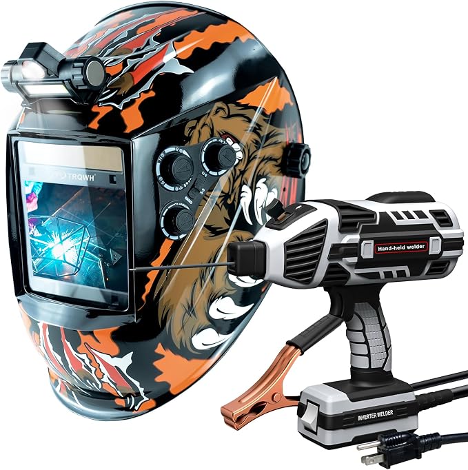 TRQWH Portable Welder Machine 110V ARC Handheld Welder & Auto Darkening Welding Helmet