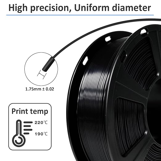 GIANTARM 3D Printer Filament, Silk Black Pla Filament, 1Kg(2.2lbs) Spool, 1.75mm Dimension Accuracy +/- 0.03mm, 3D Printing Filament