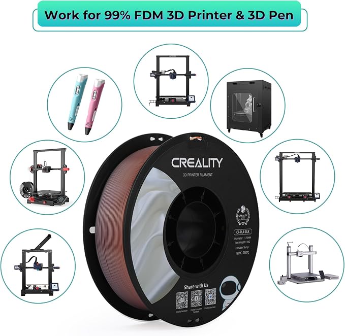 Creality Silk Filament, PLA 3D Printer Filament 1.75mm Multi Color, Smooth and Shiny, Silk Shiny PLA Filament +/-0.02mm, 3D Printing Filament 1KG/2.2lb (Golden-Red)