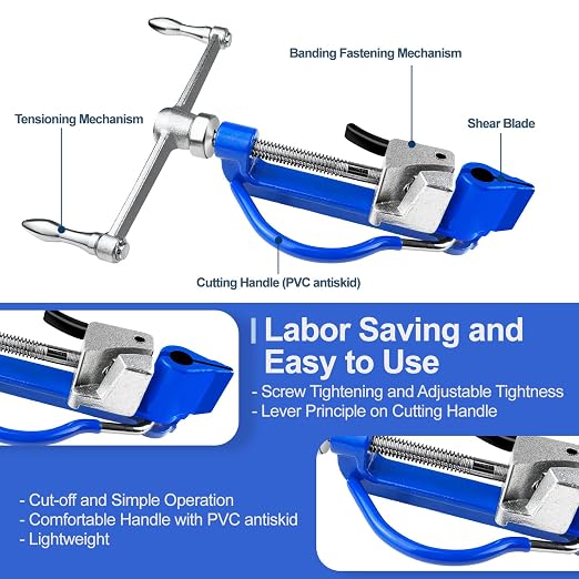 VerRich Steel Banding Strapping Kit-Screw-Type Tensioner & Cutting Tool, 3/4" * 100Ft S304 Banding Coil, 100pcs Buckles,Banding Tool for High Tensile Packing