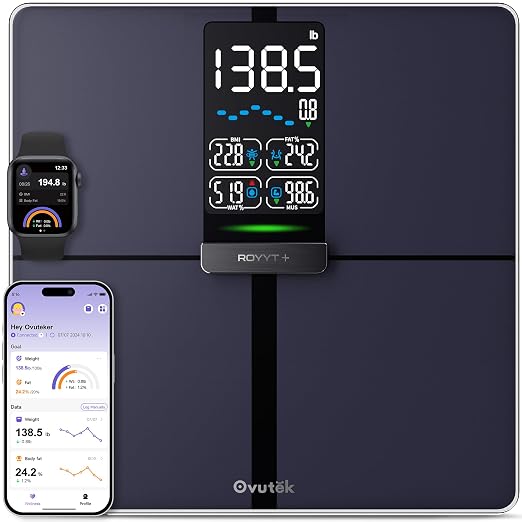 Ovutek Professional Smart Scale for Body Weight, BMI, Body Fat, Muscle Mass, Highly Accurate Body Composition Weighing Machine, Bathroom Digital Scale Large Display Sync with Fitness App, 450lb