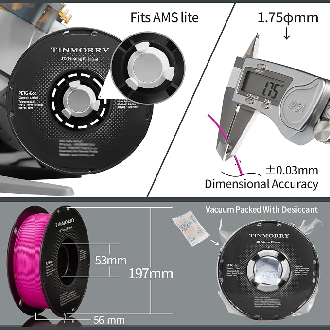 TINMORRY PETG Filament 1.75, Rapid PETG-Eco 3D Printer Filament, Compatible with Most FDM 3D Printers, 1 KG 1 Spool, Fluorescent Rose Red