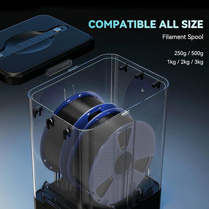 SUNLU 3KG Filament Dryer SP2 & Storage Box, 70℃ Max Temperature and 15min Fast Heating for 3D Printer Filament Drying and Sealing with Heat Control, Compatible with 1.75mm/2.85mm PLA PETG TPU ABS ASA