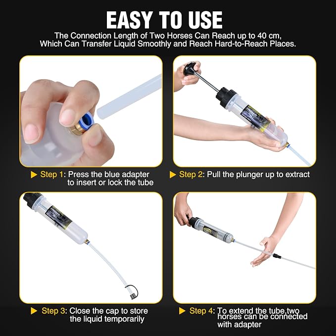 GOOACC Oil Extractor Pump Automotive, Fluid Extractor with Hose Oil Change Syringe Vacuum Pump Extractor, 200CC Manual Brake Fluid Extractor for Car Engine Oil Transfer Suction Extraction Fill 0.21QT