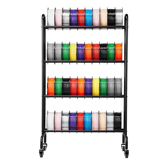 VEVOR 3D Printer Filament Storage Rack, 4 Tier Heavy Duty Storage Shelf, Rolling Filament Spool Holders Racks with Wheels, Filaments Organzied for 3D Printing Station, Office, Workshop (Shelf Only)