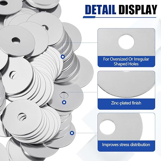 Yaocom 200 Pieces 1/4" x 1-1/4" Zinc Fender Washers Thickness 1mm Fender Washers for Wood and Wet Environment