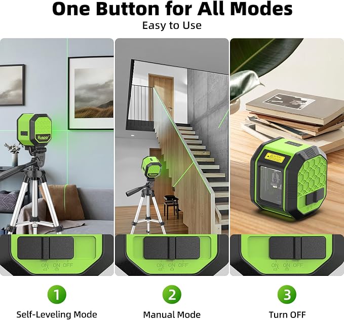 Laser Level with 25.6in Tripod, Fathers Day Dad Gifts, Huepar 100Ft Self Leveling Laser Level Rechargeable Green Cross Line Laser Leveler Tool for Picture Hanging, Tile, Home Renovation, Carry Bag