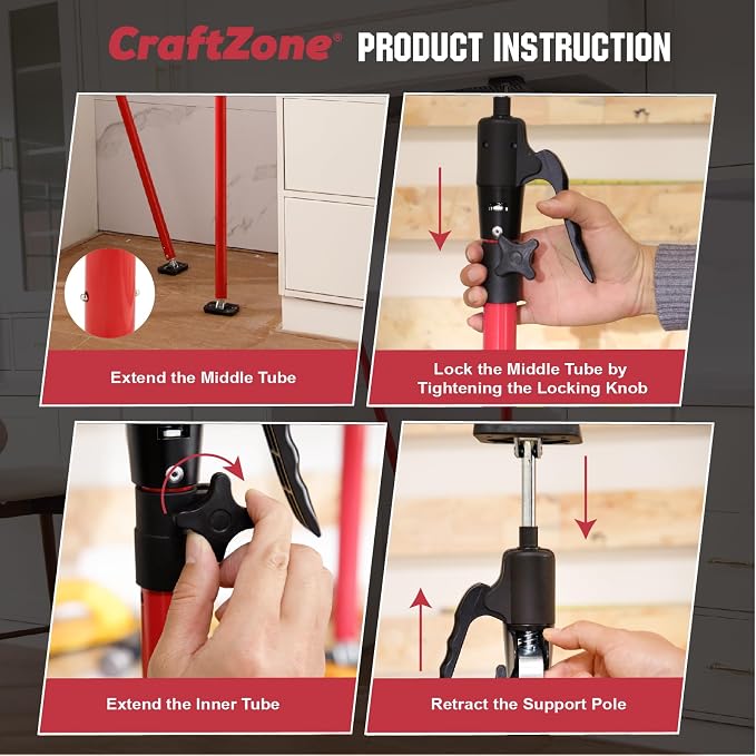 Cabinet Jacks for Installing Cabinets Heavy Duty Support Pole Drywall Lift Premium Dust Barrier Poles Telescopic Adjustable 2-Pack
