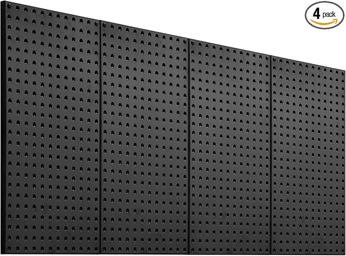 VEVOR Metal Pegboard Panels, 24" x 12" Pegboard, 4 Panels, Heavy Duty Steel Peg Board Wall Organizer, for Living Room Garage Tool Storage Workbench Office Organization Craft Room Kitchen Home, Black