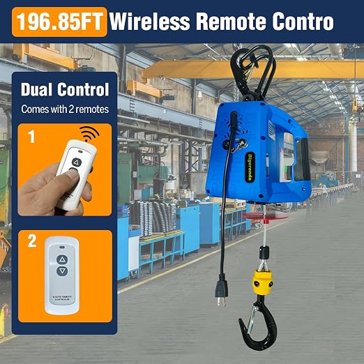 3-in-1 Electric Hoist Winch with Wire Wireless Remote Control,1100lb Portable Electric Power Winch,1500W Electric Hoist Crane,26FT Lifting Height, for Warehouse, Lifting Towing, Garage