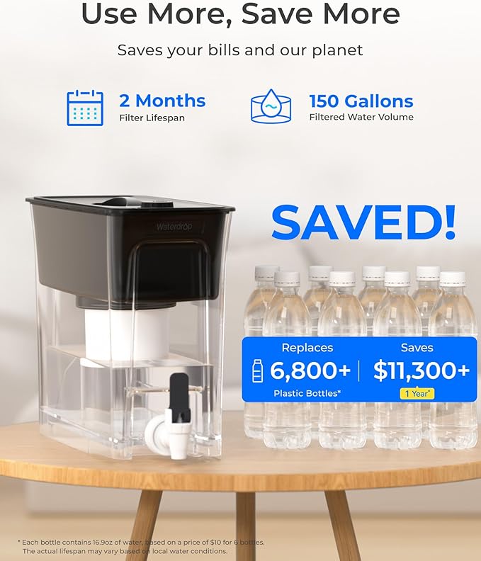 Waterdrop PF-03B Water Filter Replacement for Waterdrop WFD-02L/WFD-02W Fluoride Reduction Dispenser Filtration System, Reduce PFOA/PFOS, Last Up to 150 Gallons or 2 months, 2 Pack