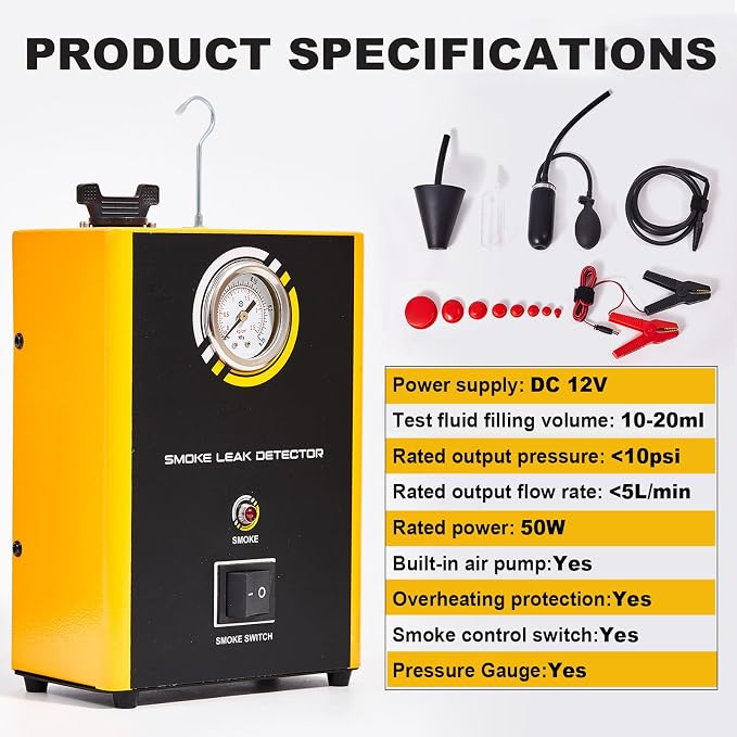 Automotive Smoke Machine Leak Detector with Built-in Air Pump,12V DC Smoke Leak Detector Diagnostic Tester for Vacuum Intake Exhaust Cooling System, Fuel Pipe Leak Locator for All Cars, boats,etc