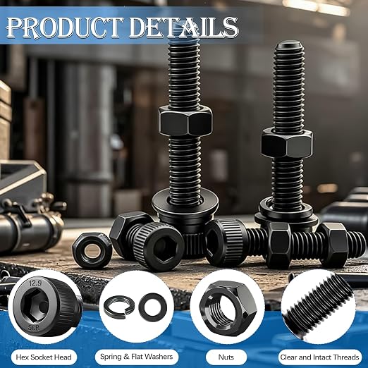 mxuteuk 1016PCS M2.5 Screws Kits,M2.5×4/6/8/10/12/16/20/25mm M2.5 Bolts,12.9 Alloy Steel M2.5 Hex Socket Head Bolts Nuts Washers Set Suitable for 3D Printer,DIY