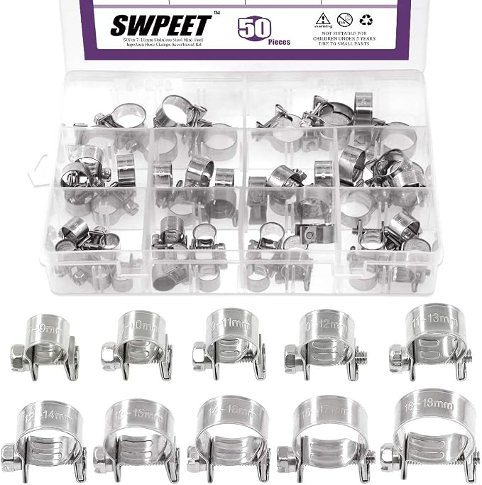 Swpeet 170Pcs Single Ear Hose Clamps and 304 Stainless Steel Hose Clamps