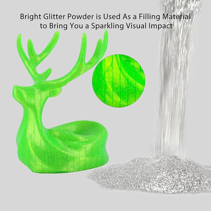 IEMAI Glitter Clear PETG Filament 1.75mm Fluorescent Green 1KG, Sparkly Transparent Finish 3D Printer Filament Easy to Print for Lampshades, Home Decor & DIY Models