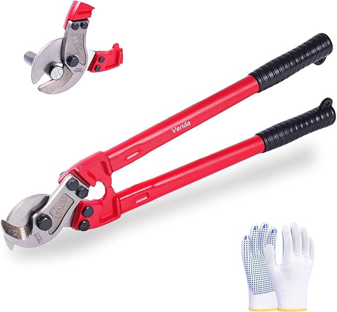 ‎Verida Cable Cutters 18 inch, Heavy-Duty Cable Cutter, Chrome vanadium steel, Hardness 62 HRC, Suitable for cutting thick copper and aluminum core cables, Red