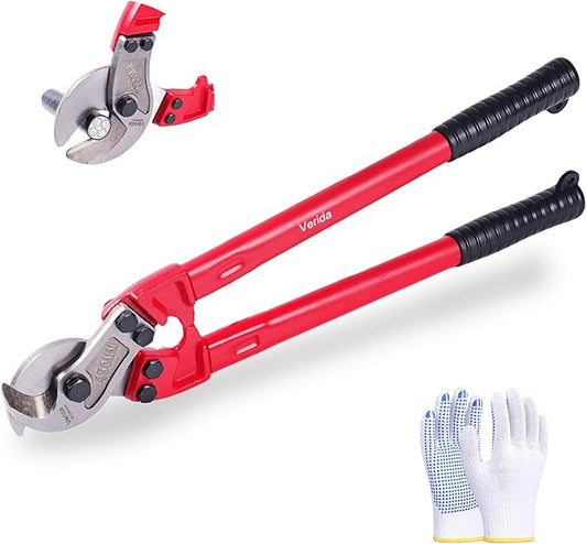 ‎Verida Cable Cutters 18 inch, Heavy-Duty Cable Cutter, Chrome vanadium steel, Hardness 62 HRC, Suitable for cutting thick copper and aluminum core cables, Red