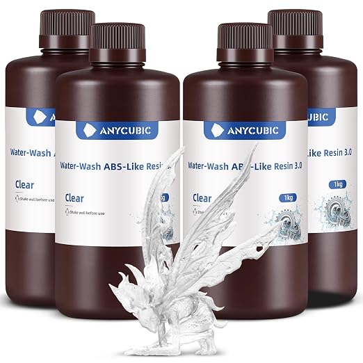 ANYCUBIC Water Washable ABS-Like Resin 3.0 Bundle, 3D Printer Resin, High Toughness and High Precision, Easy to Post-Process, Low Odor, Wide Compatibility for All LCD 3D Printers (Clear, 4kg)