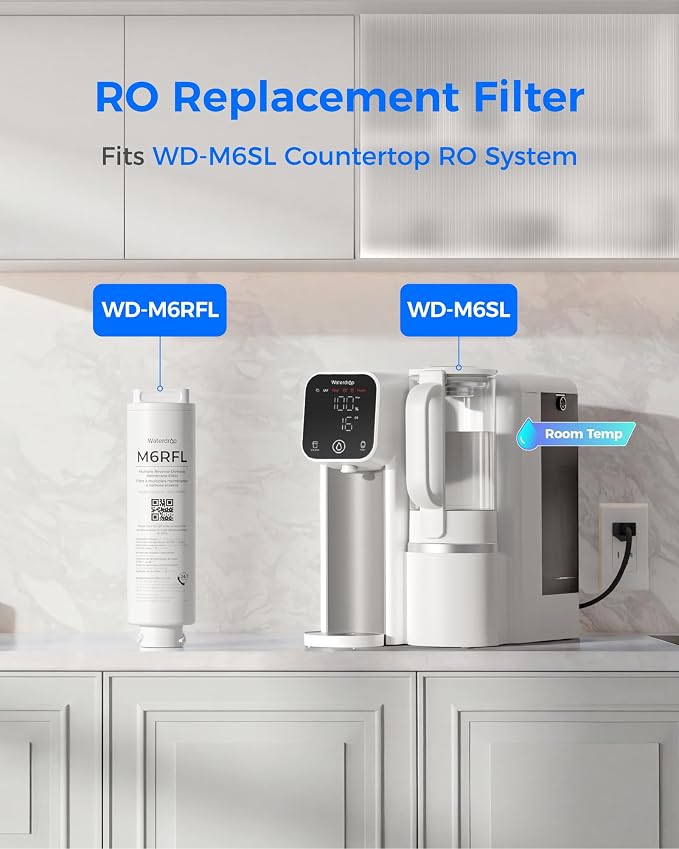 Waterdrop M6RFL RO Water Filter, Replacement for Waterdrop M6SL Countertop Reverse Osmosis System, 12-month Lifetime