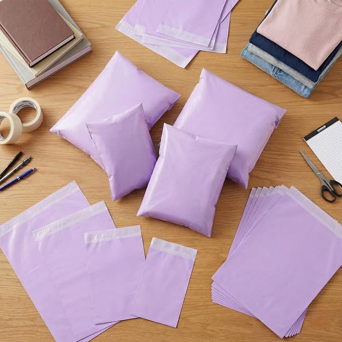 Outus 240 Pcs Poly Mailers Variety Size Pack Mailing Shipping Bags Assorted Sizes Shipping Envelopes Self Adhesive Waterproof and Tear Proof Packaging Bags for Clothing Book Gift(Purple,6 Sizes)