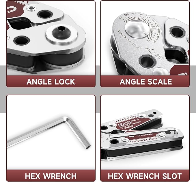 YESWELDER Adjustable Angle Welding Magnet 20-200° Magnetic Welding Holder of 48LBs Holding Power Welding Accessory