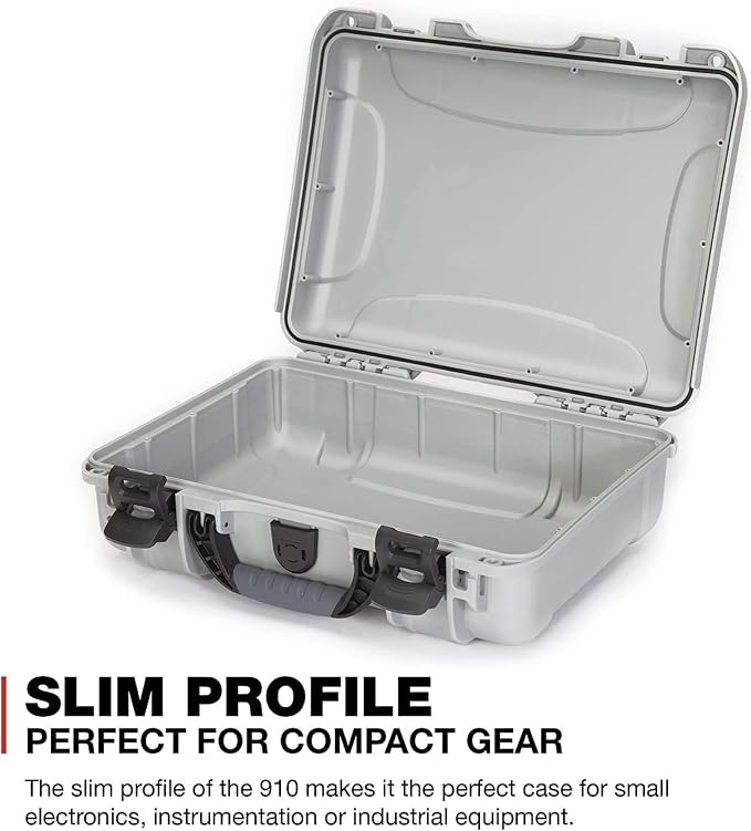 NANUK 910 Waterproof Hard Case with Foam – 14.3” x 11.1” x 4.7”, Protective Case for Camera, Electronics & Gear – Impact-Resistant, Dustproof, Airline Carry-On Approved – Made in Canada, Silver