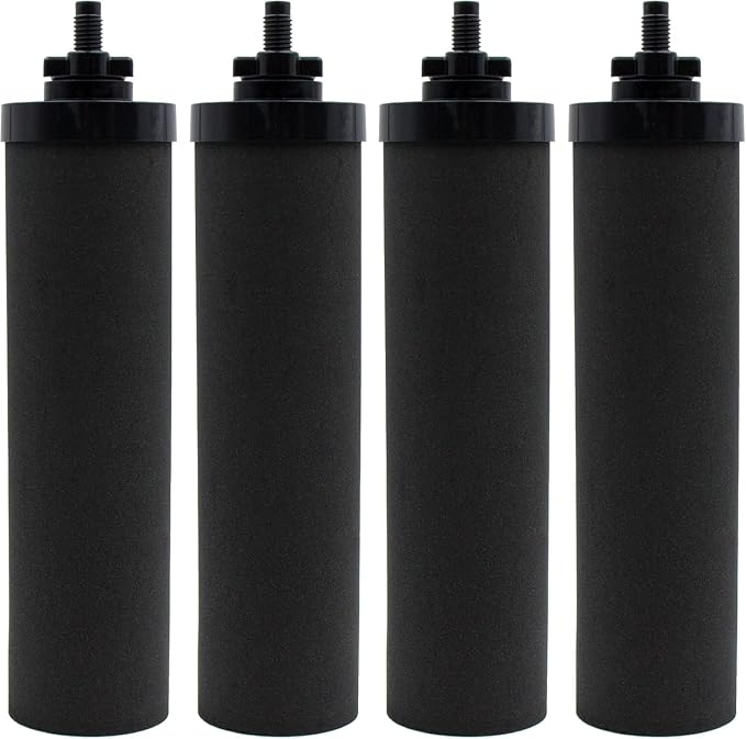 Black Filter 4 Packs, NSF/ANSI 42 Certified Replacement for BB9-2 Purification Elements, Compatible with Berkey Gravity Water Filtration System, Reduces Contaminants & Improves Water Taste