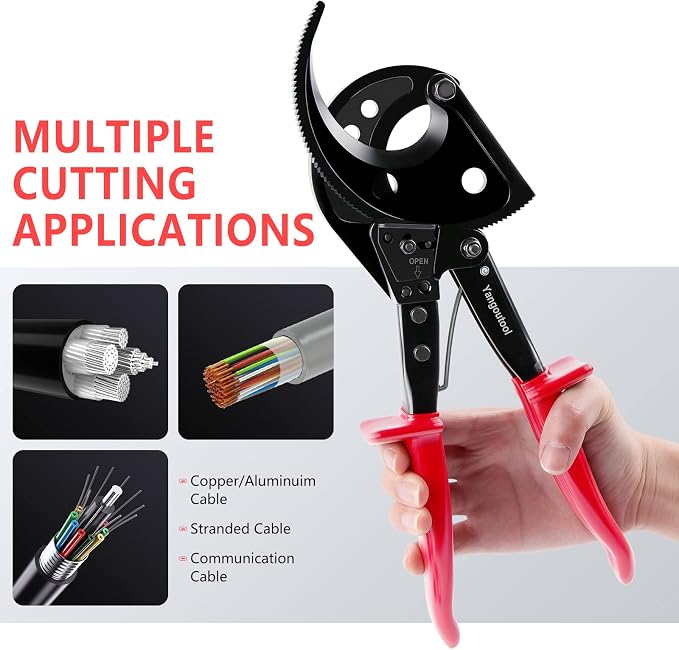 Yangoutool Ratcheting Cable Cutters up to 400mm² /Φ22.5mm/Φ0.89 inches Heavy Duty Aluminum Copper Ratchet Wire Cutter for Cutting Electrical Wire