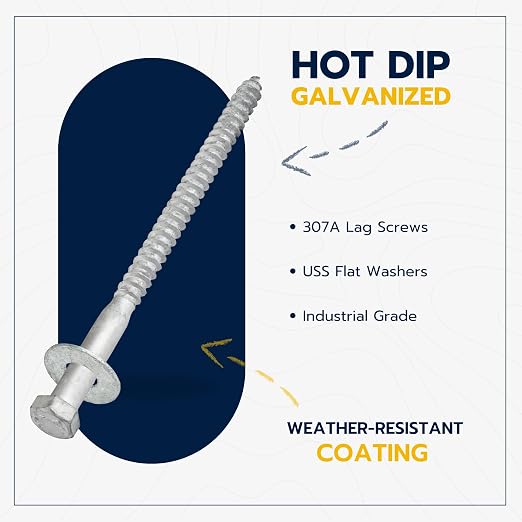 3/8 x 6 (50 Pack) Lag Screw Kit, 50 Screws and 50 washers, Hot Dip Galvanized, Meets ASME B18.2.1 Industrial/Commercial Grade by Makers Bolt