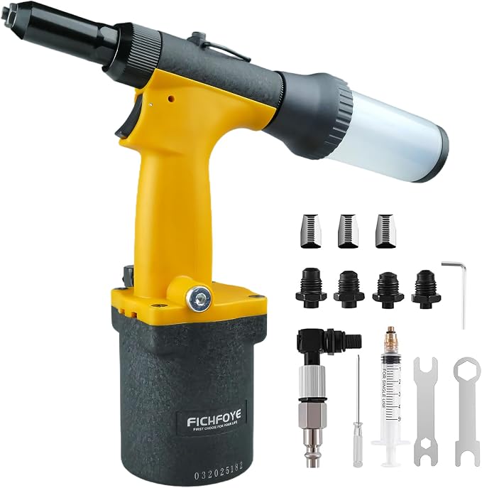 Pneumatic Rivet Gun Kit, Air Riveter Tool with 4 Nozzles (3/32"-3/16"), Switch-Type Interface, Self-Suction Design for Auto Repair & Metal Work