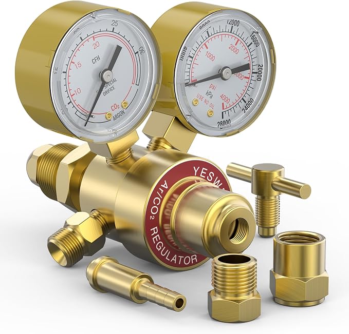 YESWELDER Argon CO2 Regulator with 8.2FT Hose 0-4000 PSI Gauges Gas Welding Regulator for MIG and TIG, CGA580 Inlet Connection