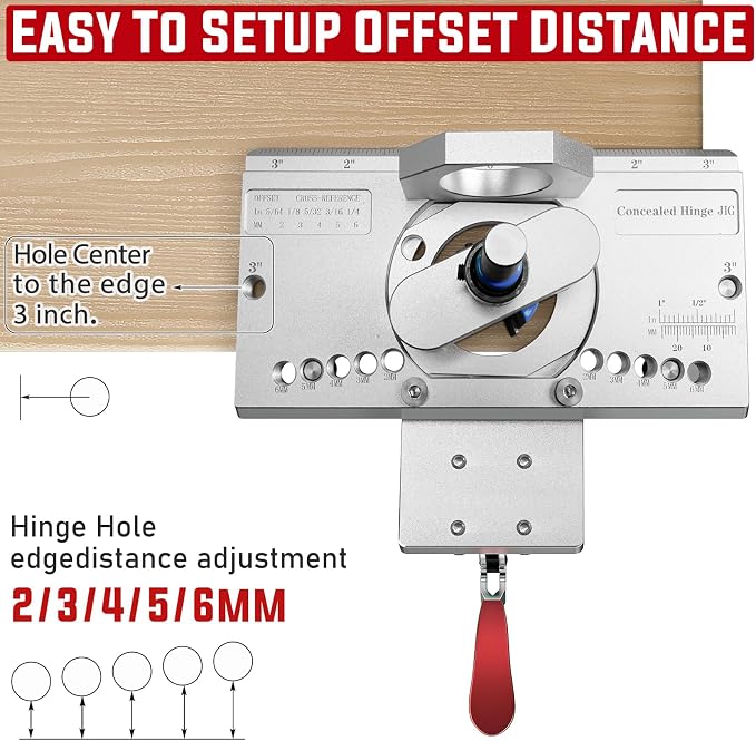 35mm Concealed Door Hinge Jig, Cabinet Hinge Hole Drilling Jig with Quick Clamp & Dust Vacuum Adapter - Precision Metal Woodworking Mounting Tool for Perfect Hinge Installation