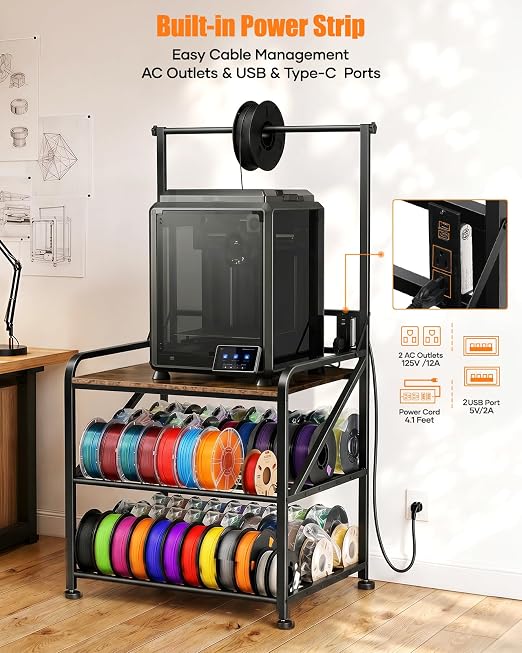 AHOWPD 3D Printer Stand with Filaments Storage - Heavy Duty 3d Printing Table & Filament Organizer, Spools Holder Racks with Adjustable Feet, Stable Shelf Hold Spool PLA, ABS, PETG for Garage Office Workshop