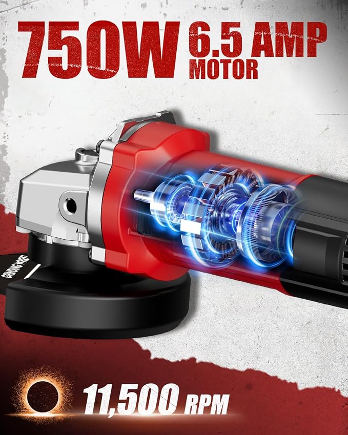 AVID POWER Angle Grinder 4-1/2 inch Electric Grinder Tools 750W 6.5 Amp Metal Grinder, 11500 RPM, with Grinding Wheels, Auxiliary Handle, Wrench for Grinding